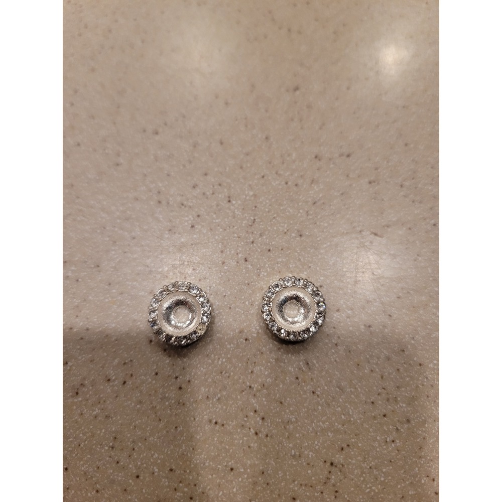 Silver‎ Tone Rhinestone Halo Round Stud Earrings Pave Crystal Circle Jewelry